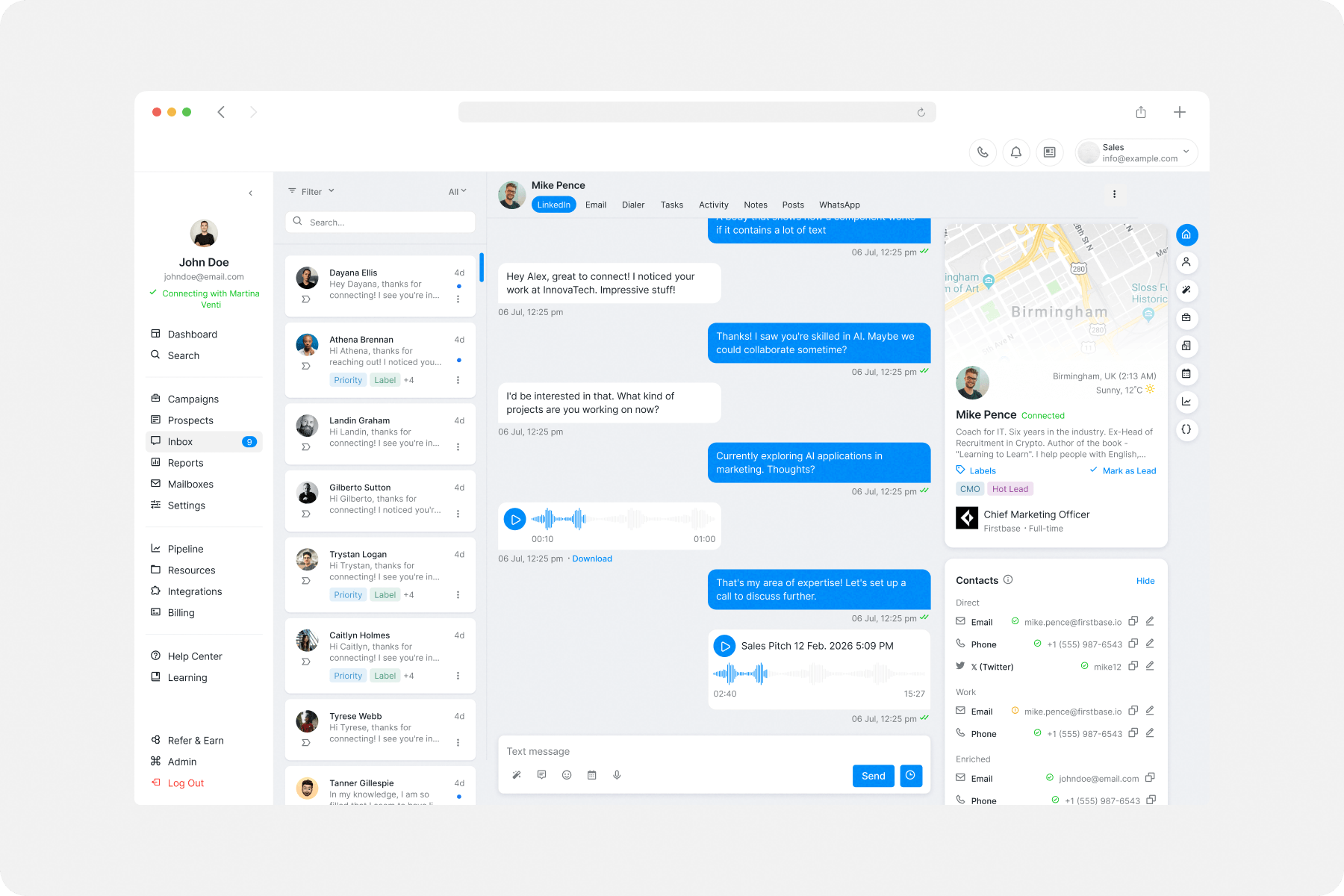 Voice notes for outreach